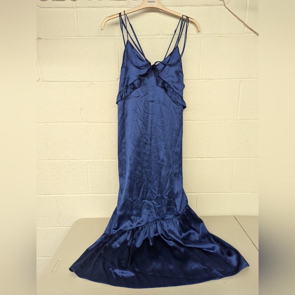 New Buddy Midi Dress Allina Liu sz10 royal blue silky satin midi long strappy - Picture 3 of 8